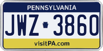 PA license plate JWZ3860