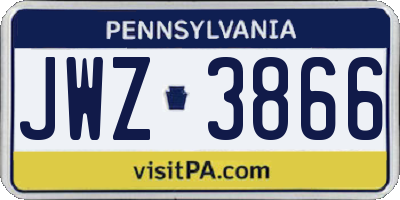 PA license plate JWZ3866