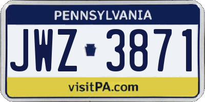 PA license plate JWZ3871