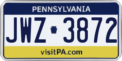 PA license plate JWZ3872