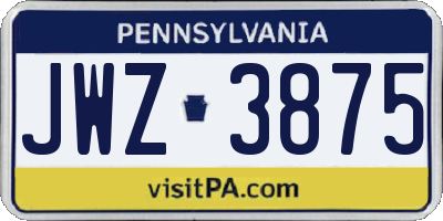 PA license plate JWZ3875