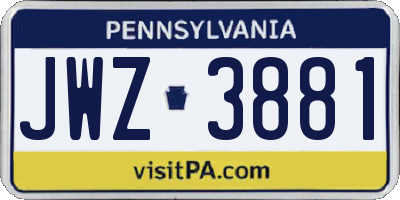 PA license plate JWZ3881