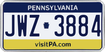 PA license plate JWZ3884