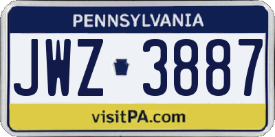 PA license plate JWZ3887