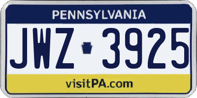 PA license plate JWZ3925