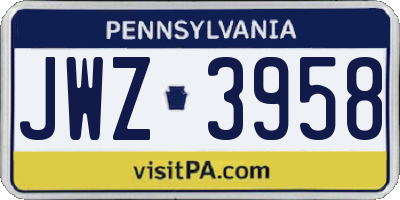PA license plate JWZ3958