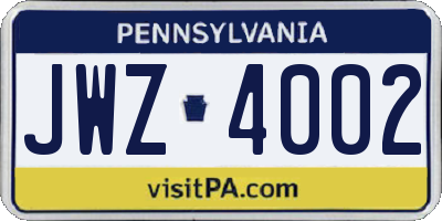 PA license plate JWZ4002