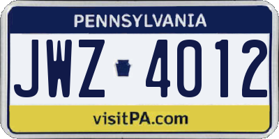 PA license plate JWZ4012