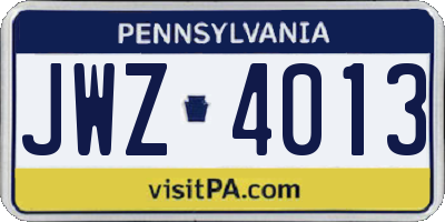 PA license plate JWZ4013