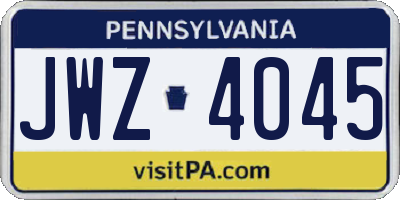 PA license plate JWZ4045