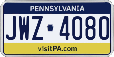 PA license plate JWZ4080
