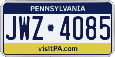 PA license plate JWZ4085