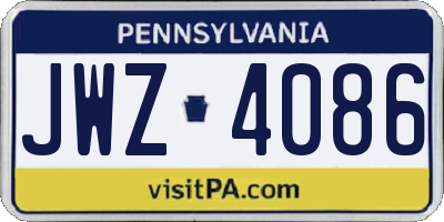 PA license plate JWZ4086