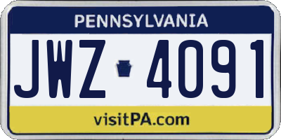 PA license plate JWZ4091