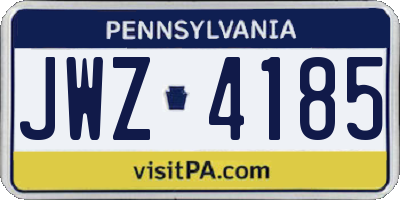 PA license plate JWZ4185