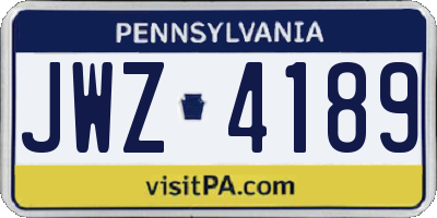 PA license plate JWZ4189