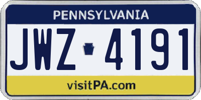 PA license plate JWZ4191