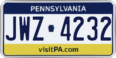 PA license plate JWZ4232