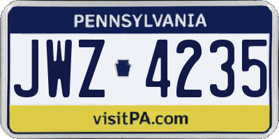 PA license plate JWZ4235