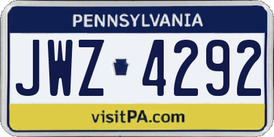PA license plate JWZ4292