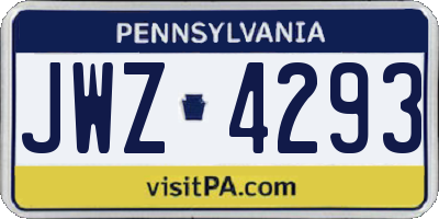 PA license plate JWZ4293