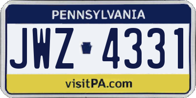 PA license plate JWZ4331