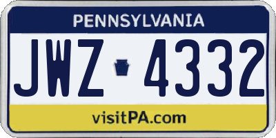 PA license plate JWZ4332