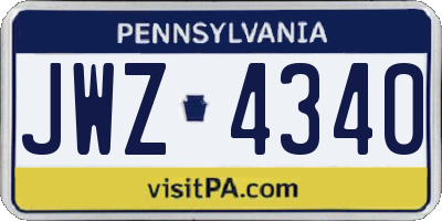 PA license plate JWZ4340