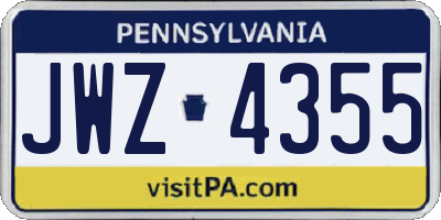 PA license plate JWZ4355