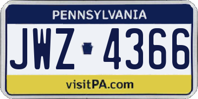 PA license plate JWZ4366