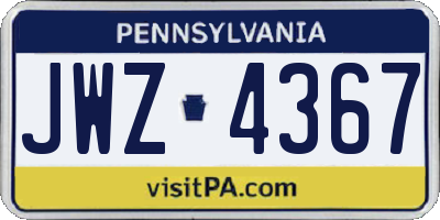 PA license plate JWZ4367