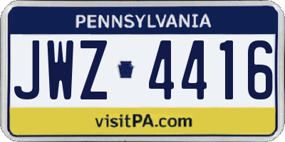 PA license plate JWZ4416