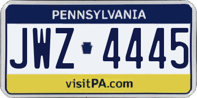 PA license plate JWZ4445