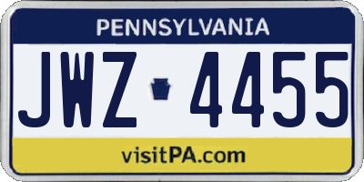 PA license plate JWZ4455