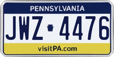 PA license plate JWZ4476