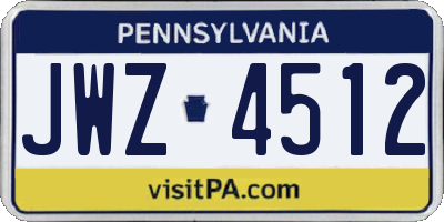 PA license plate JWZ4512