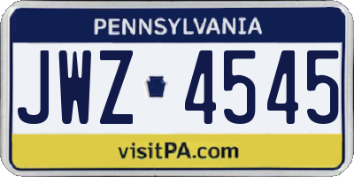 PA license plate JWZ4545