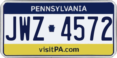 PA license plate JWZ4572