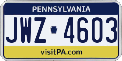 PA license plate JWZ4603