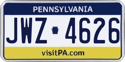 PA license plate JWZ4626