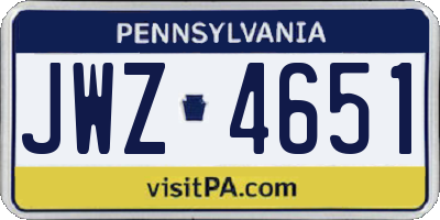 PA license plate JWZ4651
