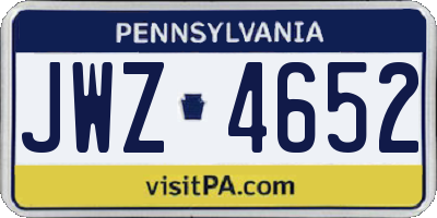 PA license plate JWZ4652