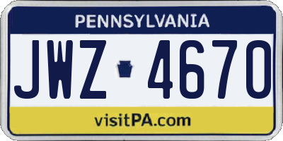 PA license plate JWZ4670