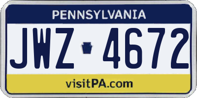 PA license plate JWZ4672