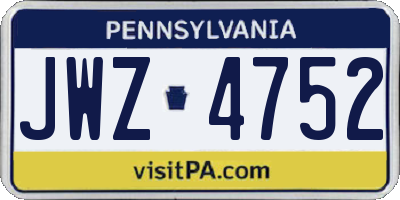 PA license plate JWZ4752