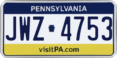 PA license plate JWZ4753