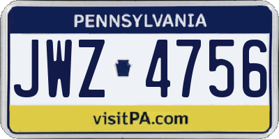 PA license plate JWZ4756