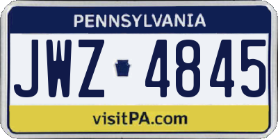 PA license plate JWZ4845