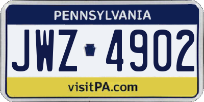 PA license plate JWZ4902
