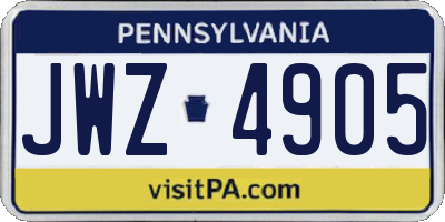PA license plate JWZ4905